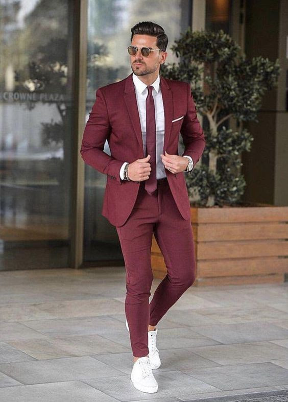 Purple And Violet Wool Coat, Men's Prom Wardrobe Ideas With Purple And Violet Casual Trouser, Suit Maroon: 
