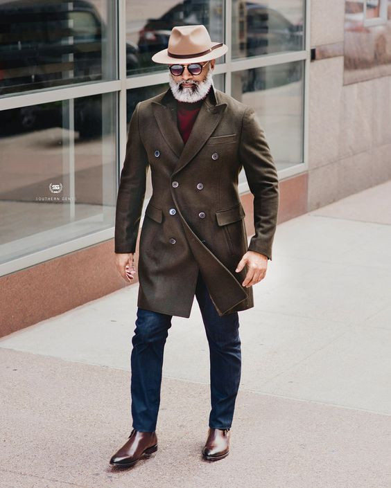 Brown Winter Coat, Over 50 Fashion Wear With Dark Blue And Navy Jeans, Southern Gents: 