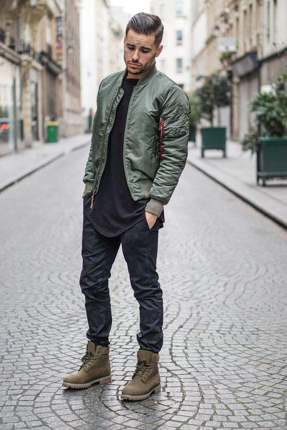 Grey Bomber Jacket, Bomber Jacket Attires Ideas With Black Leather Trouser, Bomber Jacket With Boots: 