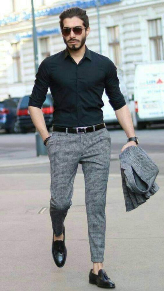 Black Shirt, Interview Fashion Ideas With Grey Formal Trouser, Dress ...