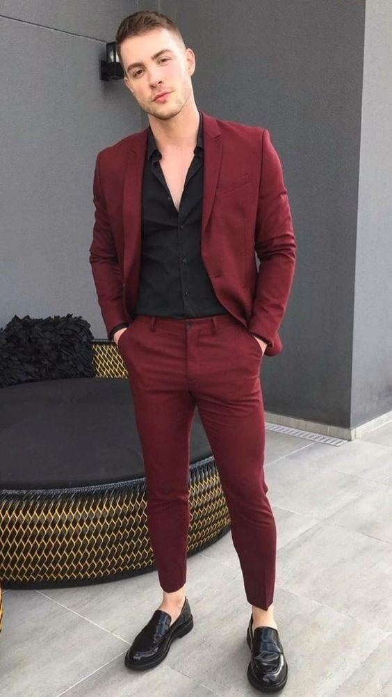 Red Suit Jackets And Tuxedo, Men's Prom Attires Ideas With Red Suit Trouser, Lycra Pants And Shirt For Men: 