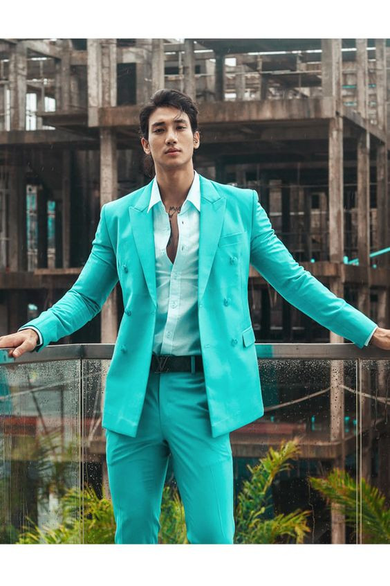 Turquoise Suit Jackets And Tuxedo, Men's Prom Attires Ideas With Turquoise Suit Trouser, Paing Takhon Modelo: 