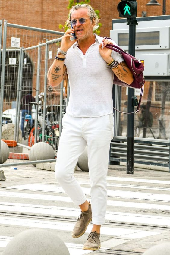 White Polo-shirt, Over 50 Fashion Ideas With White Casual Trouser, Polo Shirt Coordination Men Overseas: 