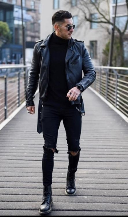 Black Peacoat, Black Boot Outfits With Black Casual Trouser, Modern Men's Style: 