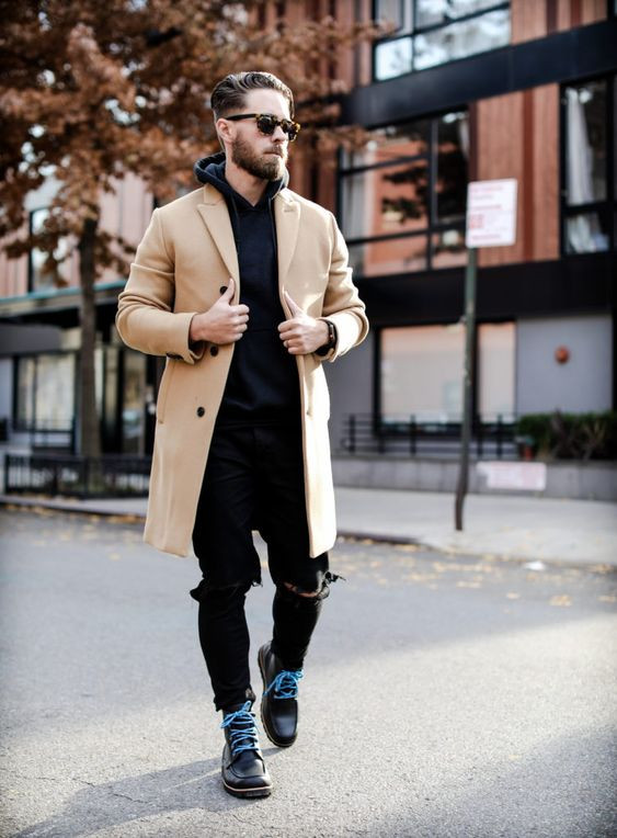 Beige Wool Coat, Uggs Fashion Tips With Black Casual Trouser, Ugg Men Look: 