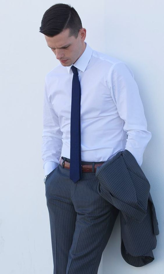 White Shirt, Interview Fashion Outfits With Grey Suit Trouser, Dress Shirt: 