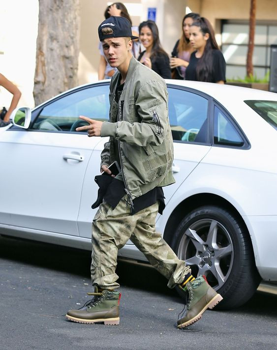 Grey Jackets And Coat, Timberland Boot Fashion Wear With Leather Trouser, Justin Bieber Military Jacket: 