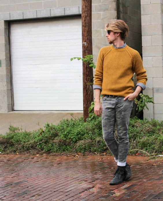 Yellow Sweater, Mustard Sweater Outfits Ideas With Grey Jeans: 