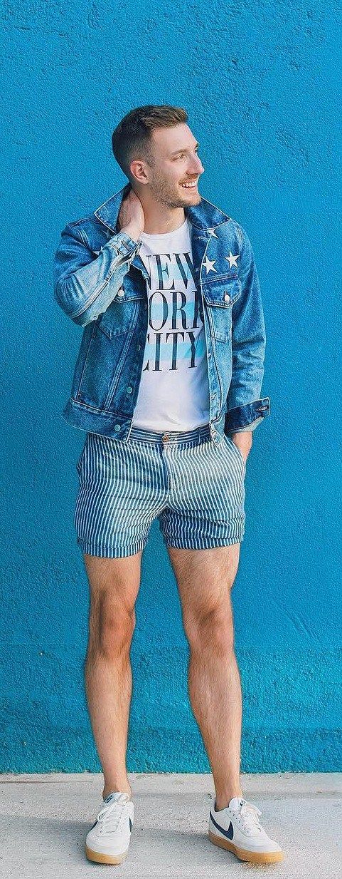 Blue Casual Jacket, Stylish Winter Outfits With Jeans, Men In Short Shorts 2022: 