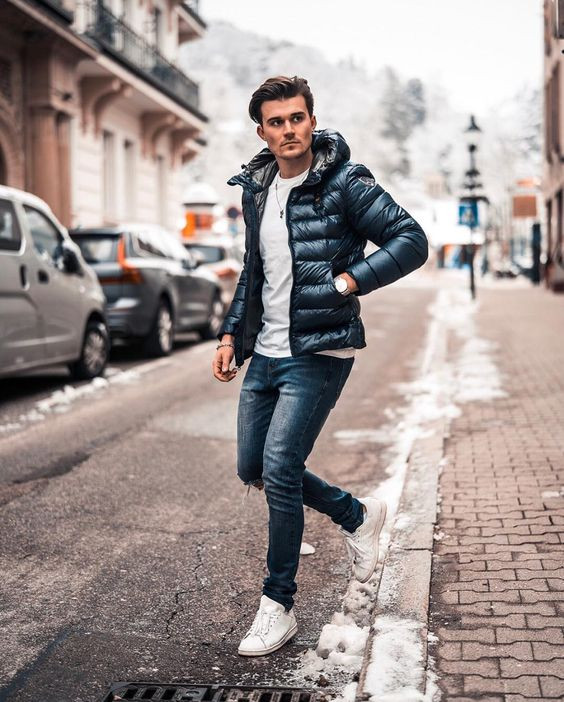 Blue Winter Jacket, Winter Fashion Trends With Dark Blue And Navy Jeans ...