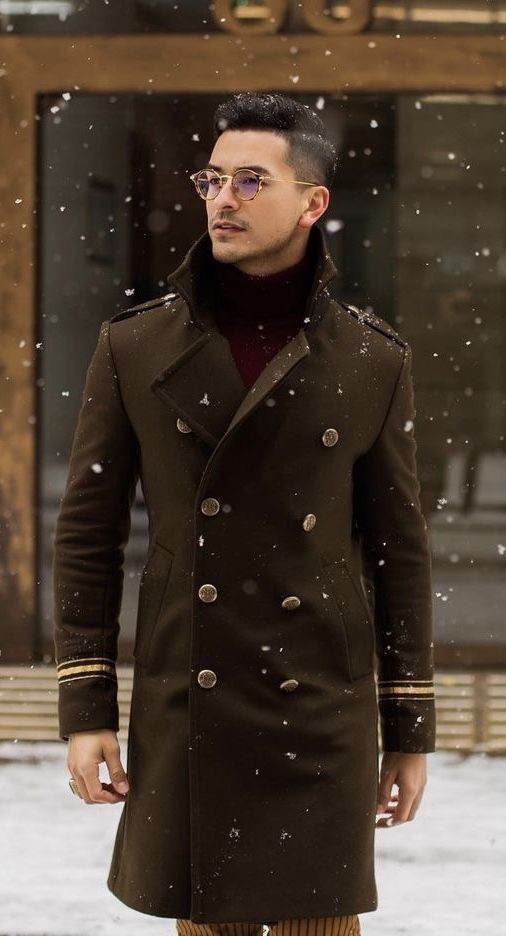 Brown Winter Coat, Pea Coat Wardrobe Ideas With Beige Trouser, Gentleman: 