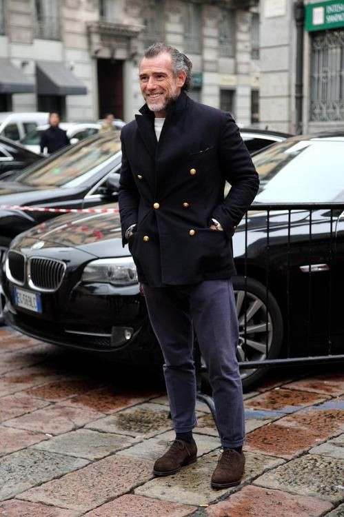Black Winter Coat, Pea Coat Outfits Ideas With Dark Blue And Navy Casual Trouser, Alessandro Squarzi Black Jeans: 