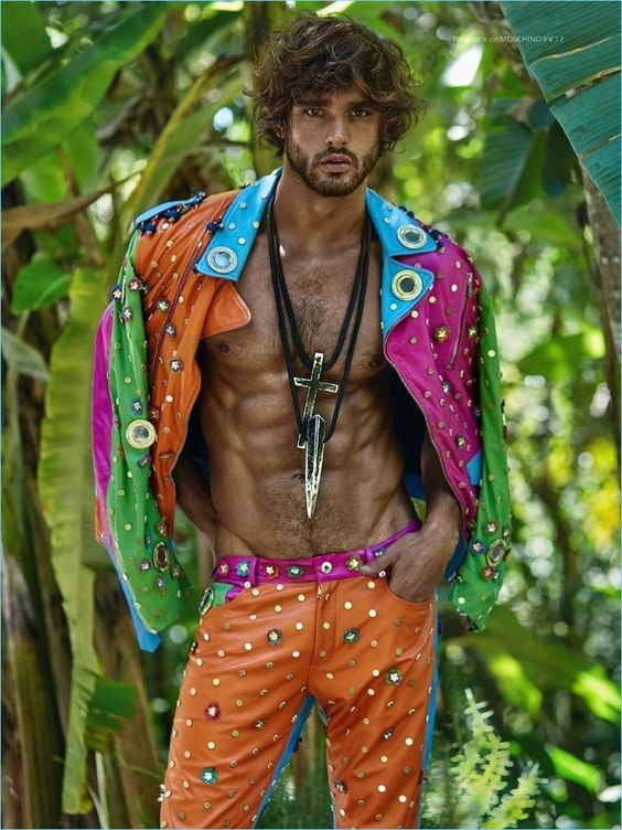 Brown Biker Jacket, Boho Wardrobe Ideas With Orange Swim Short, Marlon Teixeira Risbel Magazine: 