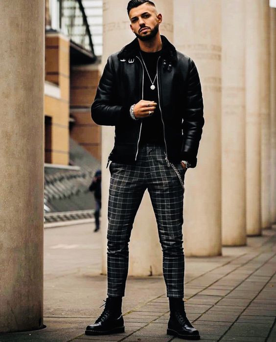 Black Pilot Jacket, Dr. Martens Wardrobe Ideas With Black Casual Trouser, Blazer: 