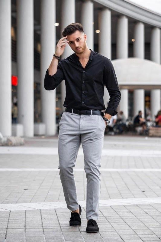 Black Shirt, Interview Ideas With Grey Jeans, Formal Black Shirt And ...