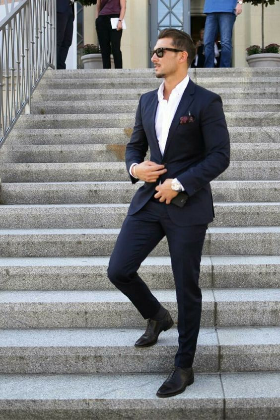 Dark Blue And Navy Suit Jackets Tuxedo, Men's Prom Outfits Ideas With Dark Blue And Navy Formal Trouser, Men's Suit Ideas: 
