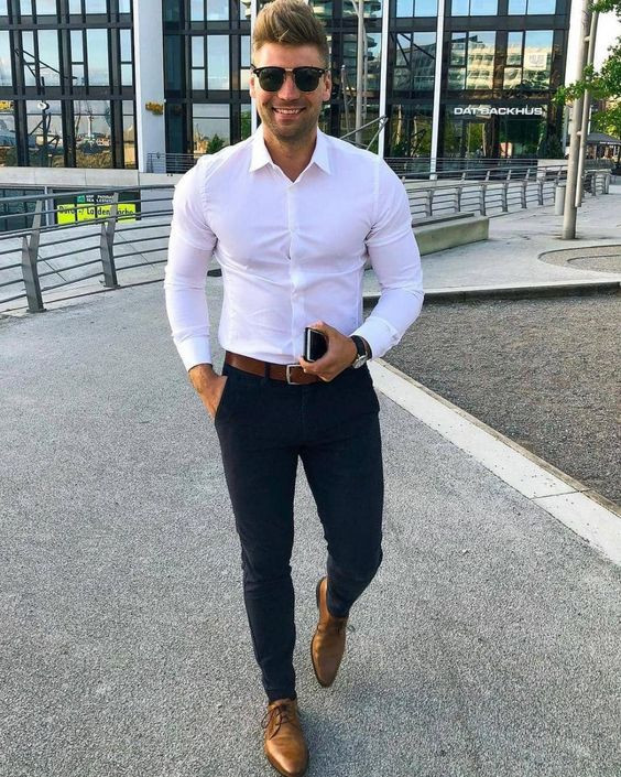 training Oak Make dinner White Shirt, Interview Fashion Wear With Dark Blue And Navy Casual Trouser,  Business Outfit Male | Casual wear, men's style, business casual,  semi-formal wear