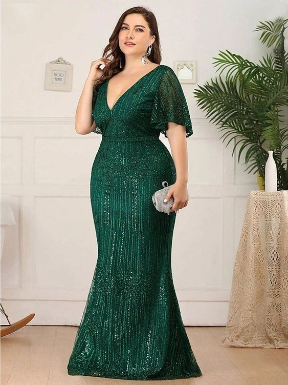 Sequin Fashion Trends With Green Evening Dress Maxi Mermaid Knitted Dress, Vestido Verde Esmeralda Manga Larga: 