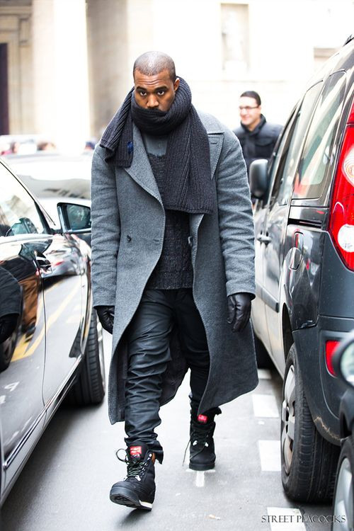 Grey Winter Coat, Pea Coat Outfit Trends With Black Casual Trouser, Kanye West 2022 Fashion: 