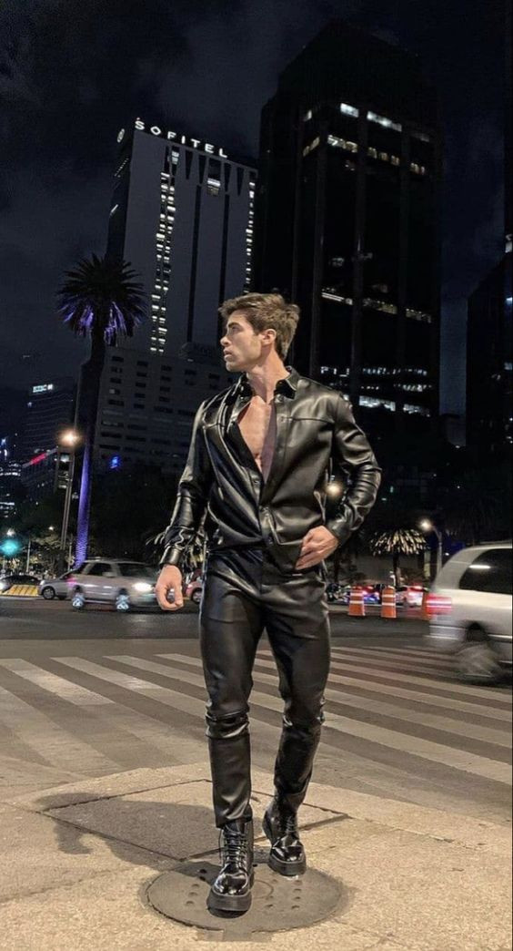 Black Racer Jacket, Clubbing Outfits With Black Leather Trouser, Man: 
