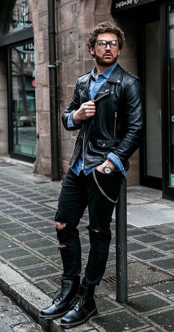 Black Biker Jacket, Dr. Martens Outfits With Black Jeans: 