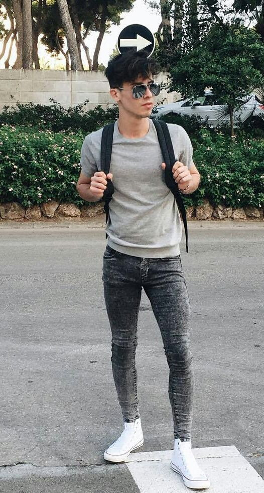 Grey Jeans, College Fashion Ideas With Grey Cardigan, Skinny Boy Outfits: 