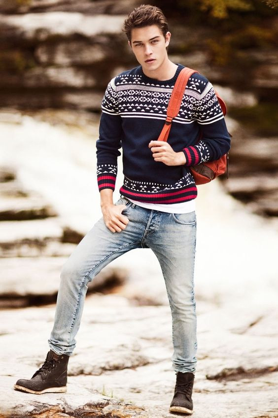 Sweater, Men's Winter Outfits Ideas With Light Blue Jeans, Teen Boys Winter Fashion: 