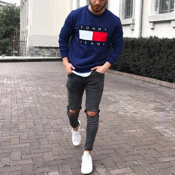 Dark Blue And Navy Sweater, Winter Ideas With Grey Casual Trouser ...