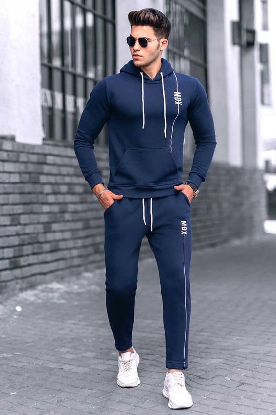 Blue Suit Trouser, Winter Casual Fashion Wear With Blue Hoody