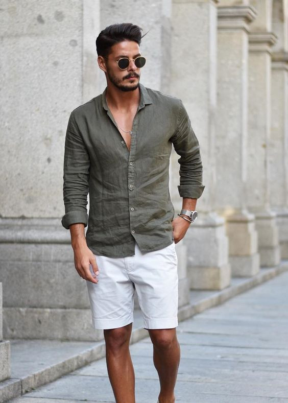 White Casual Short, Shorts Outfit Designs With Grey Shirt, Dress Well: 