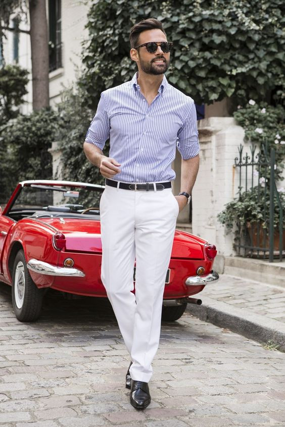 Light Purple Shirt, Formal Shirt Outfits With White Suit Trouser, Look De Riche Homme: 