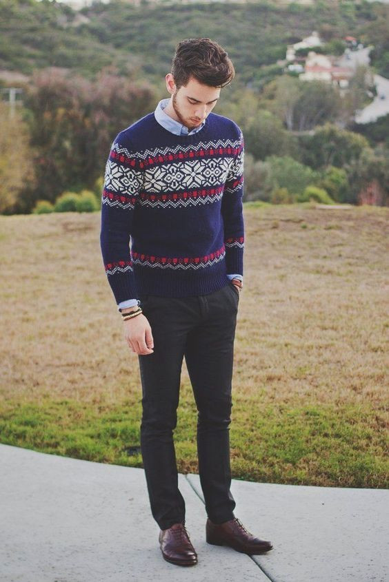 Sweater, Men's Winter Fashion Wear With Black Jeans, Oxford Shoes Casual Style: 