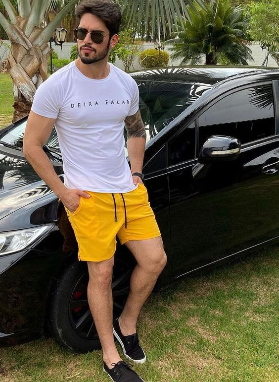 Yellow Sweat Pant, Shorts Outfits With White T-shirt, Car: 