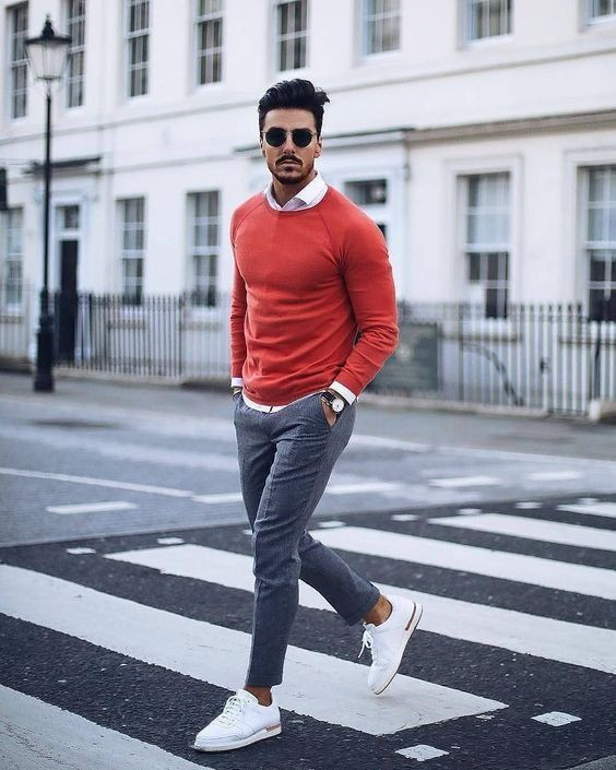 Grey Jeans, Fashion Outfits With Orange Sweater, Rowan Row: 