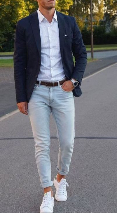 Light Blue Casual Trouser, Stylish Fashion Tips With Dark Blue And Navy Suit Jackets Tuxedo, Blazer Azul Com Tenis: 