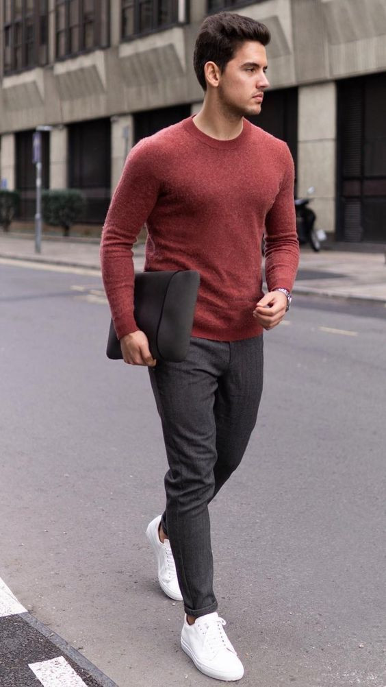 Grey Casual Trouser, Outfits With Red Sweater, Men's Fashion 2022 Casual: 