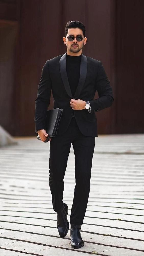 Black Suit Jackets And Tuxedo, Men's Suit Fashion Wear With Black Formal Trouser, All Blacksuit: 