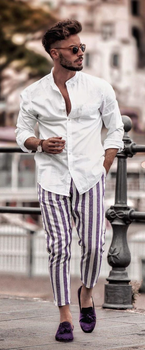 Suit Trouser, Casual Outfit Designs With White Shirt, Striped Pants Men ...