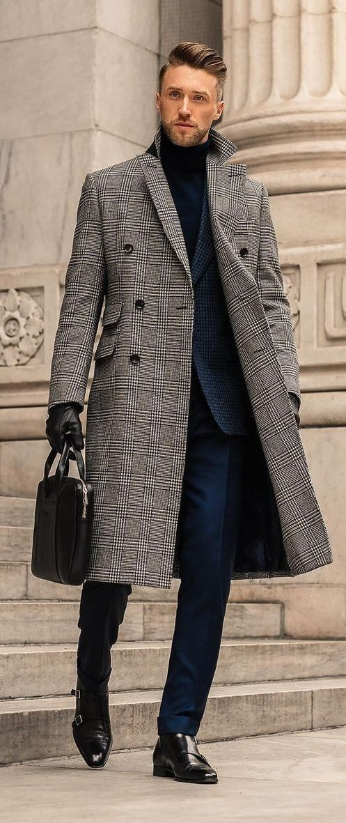 Grey Wool Coat, Winter Outfit Designs With Dark Blue And Navy Jeans ...