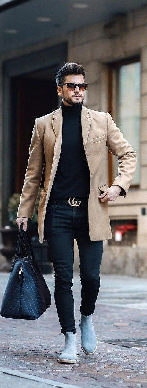 Beige Suit Jackets And Tuxedo, Turtleneck Fashion Tips With Dark Blue And  Navy Casual Trouser, Turtleneck Men Outfit | Polo neck, men's apparel, men's  clothing