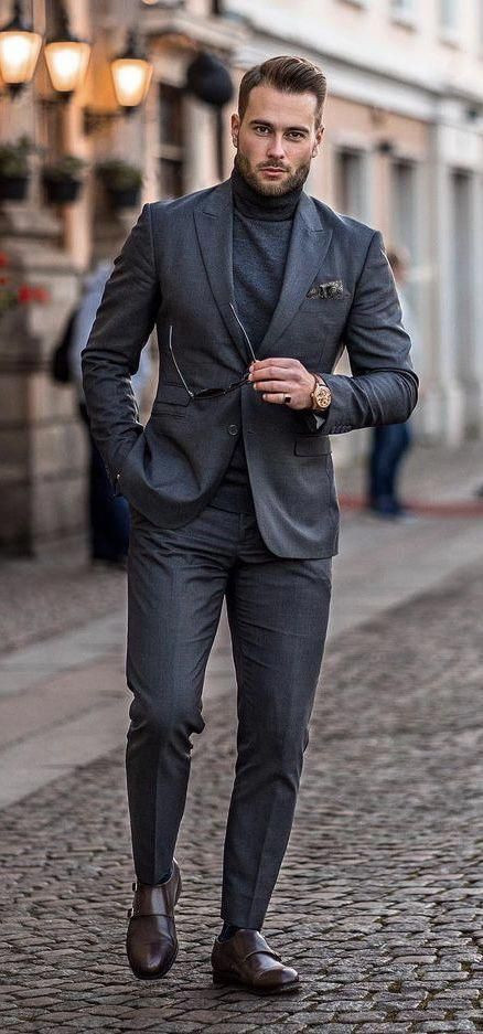 Grey Suit Jackets And Tuxedo, Turtleneck Outfit Trends With Grey Formal ...