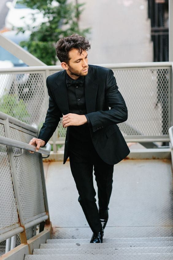 Black Peacoat, Men's Suit Fashion Ideas With Black Suit Trouser, Dress For Funeral Men: 