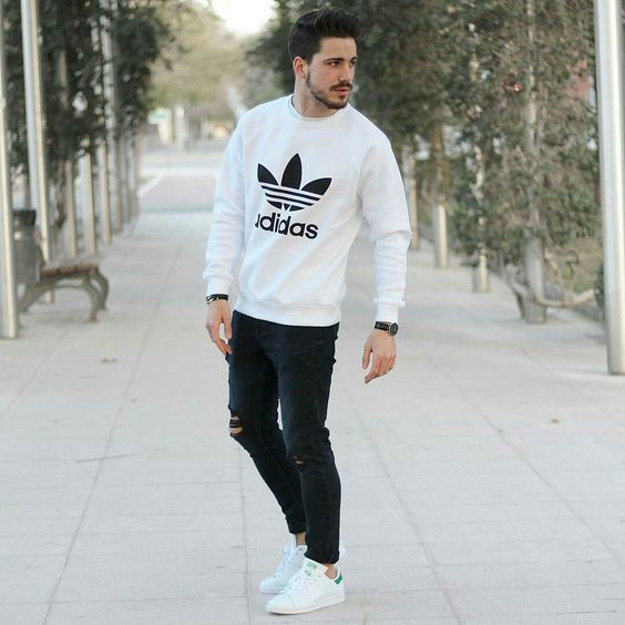 White Sweatshirt, Ideas Jeans, Outfit Adidas Hombre Urbano | Casual wear, men's clothing, superstar