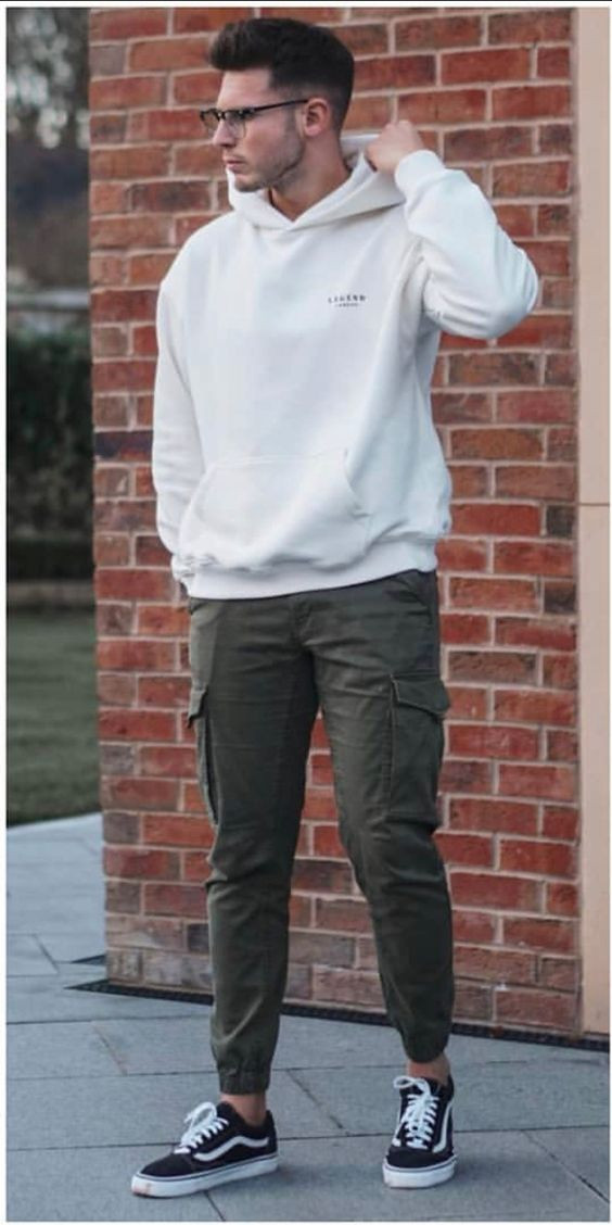 White Hoody, Winter Outfits Ideas With Green Trouser, Jeans | Hoodie ...