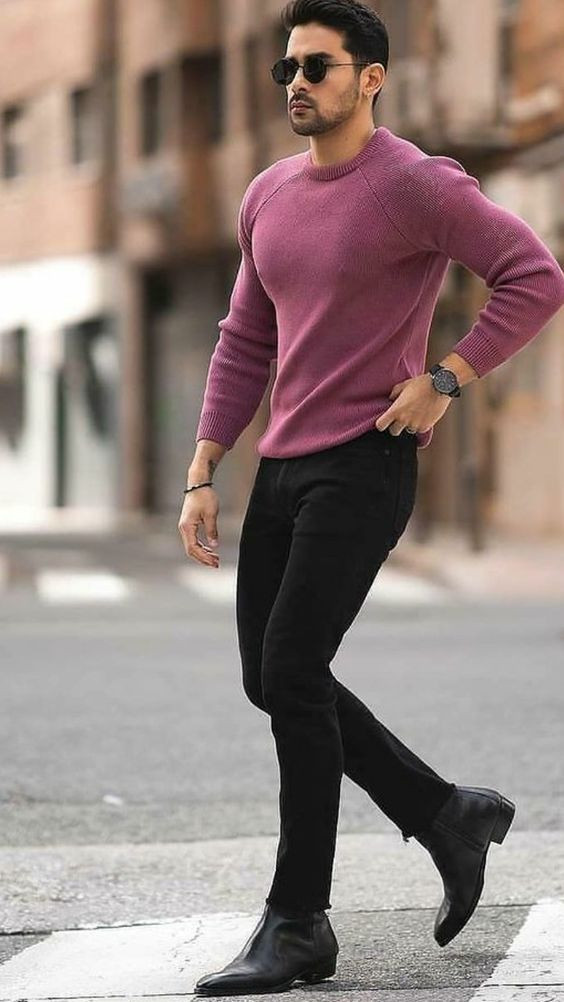 Black Jeans, Outfits With Purple And Violet Sweater, Outfits Magno Scavo: 