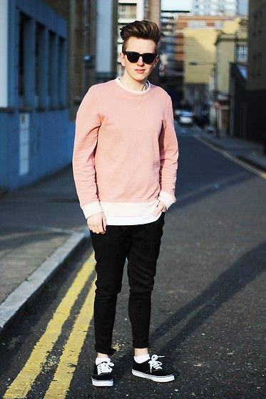 Pink Sweater, Men's Pastel Fashion Trends With Black Casual Trouser, Vans Authentic Masculino: 