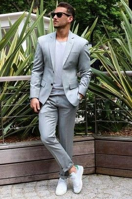 Grey Suit Jackets And Tuxedo, Blazer Fashion Ideas With Grey Formal Trouser, Grey Suit White Sneakers: 