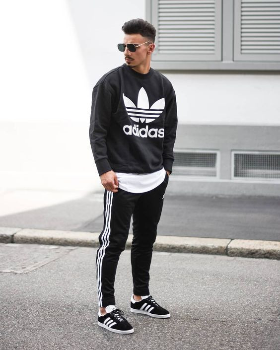Black Sweatshirt, Winter Ideas With Black Sweat Pant, Adidas Street Style  Men | Men's style, men's apparel