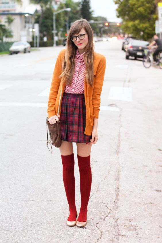 Orange Sweater, Quirky Outfits With Pencil And Straight, Geek Chic Style: 