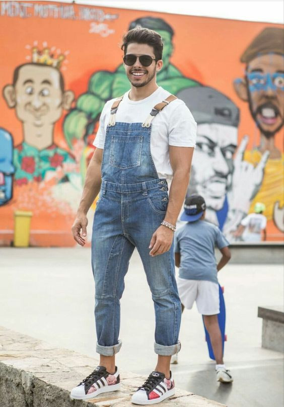 Men's Overall Fashion Ideas With White Sneaker, Jeans: 